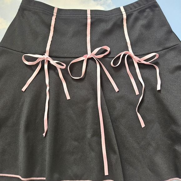 Black Circle Skirt with Pink Bow Accents Flowy Feminine Skirt Kawaii Flirty Bow - Picture 2 of 13